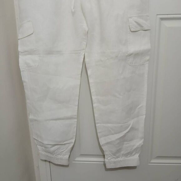 Nicole miller womens 1xl cargo white jogger 100% linen pants elastic waist - Picture 3 of 7